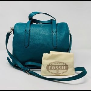 Dark Turquoise Teal Fossil Sydney satchel Leather